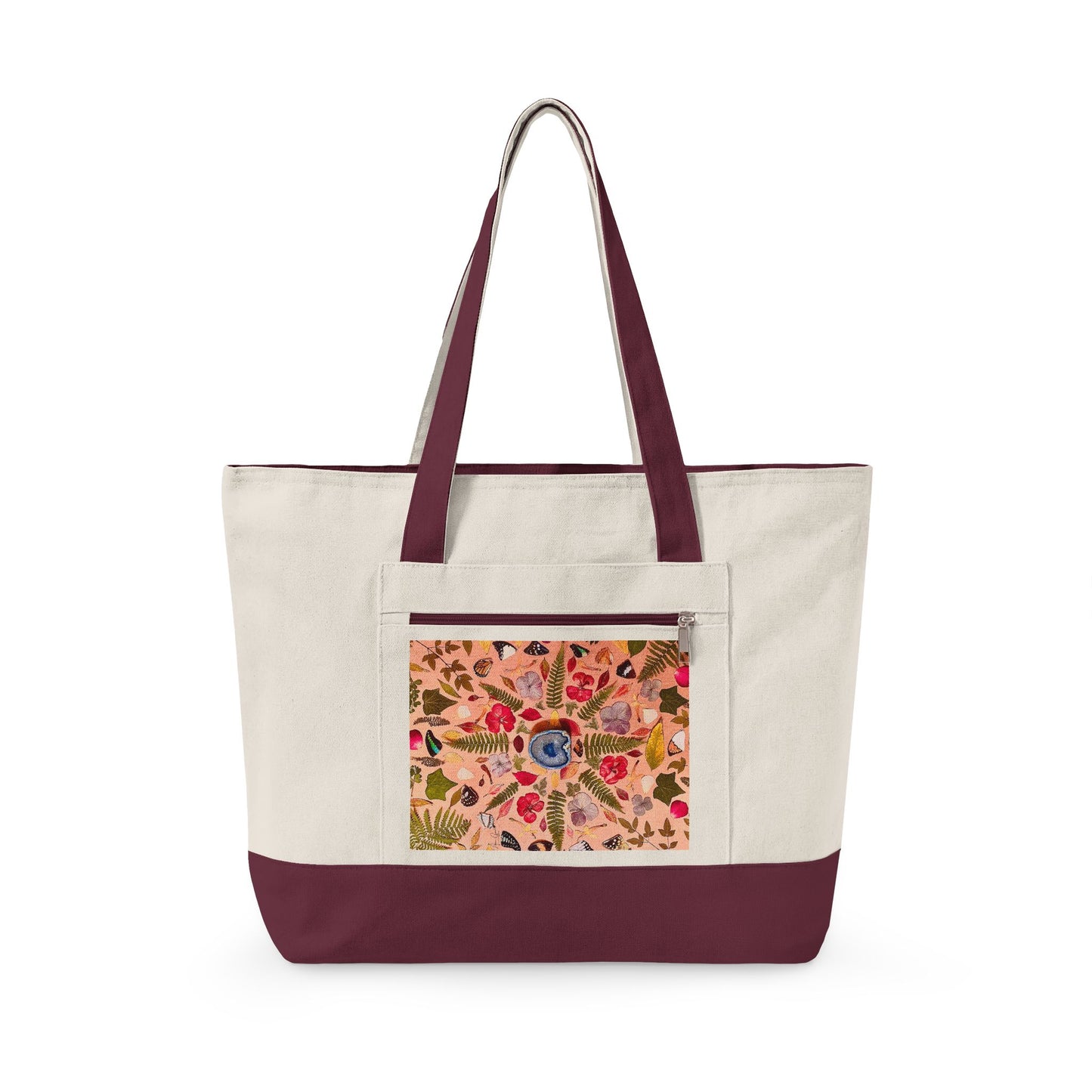 North Dakota Zippered Canvas Tote Bag — Floral State Pride Market Tote
