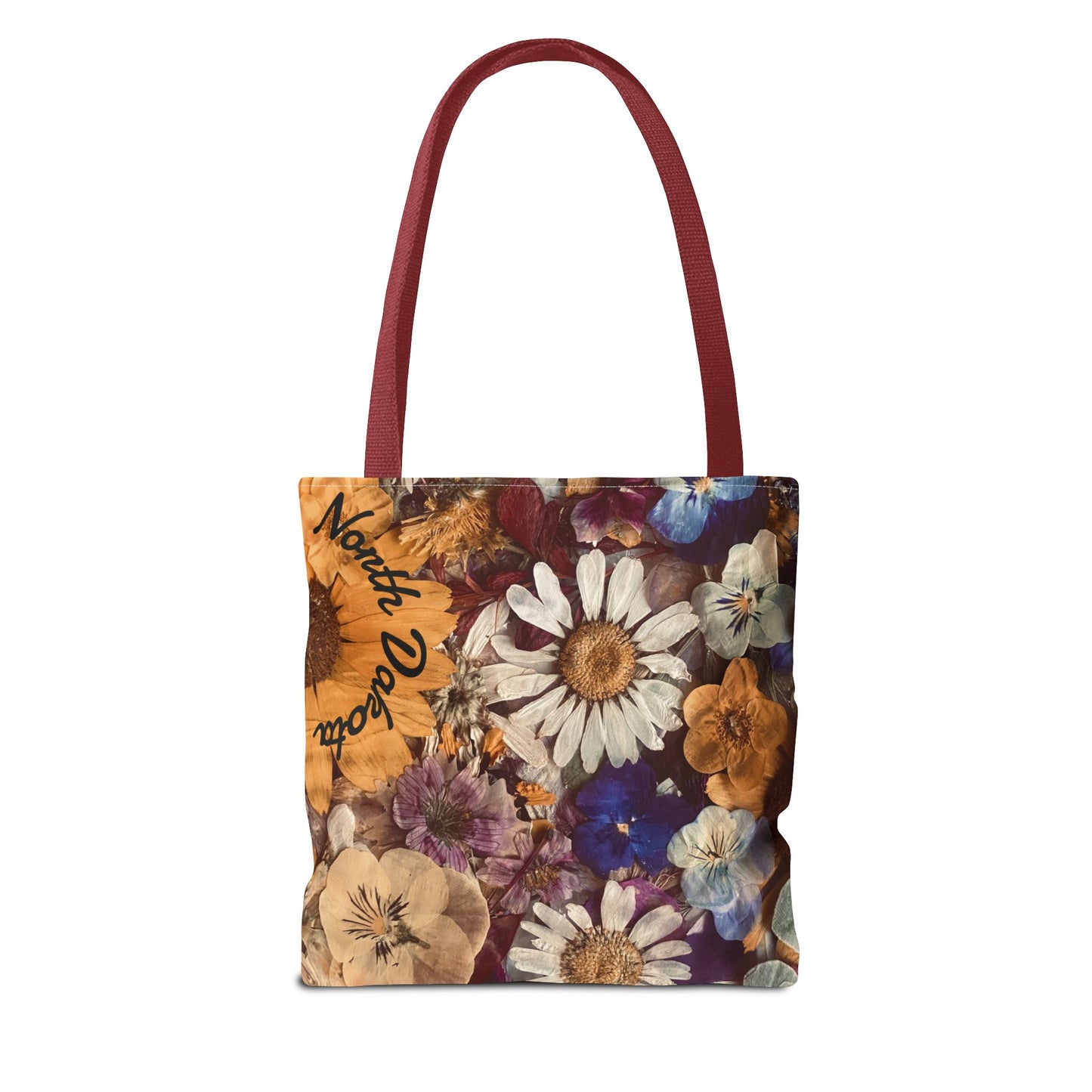 Vintage Pressed Flowers North Dakota Tote Bag — Floral Daisies AOP Tote