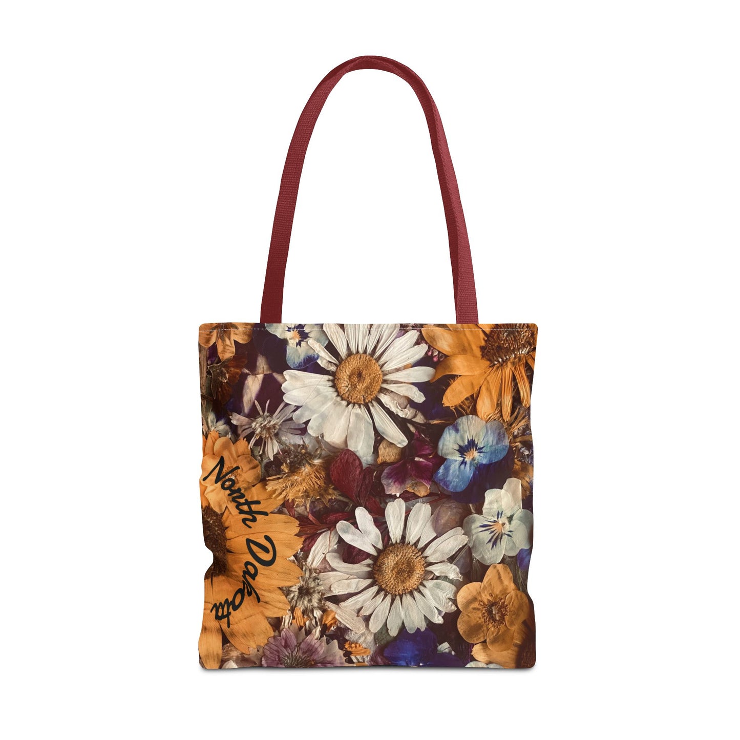 Vintage Pressed Flowers North Dakota Tote Bag — Floral Daisies AOP Tote