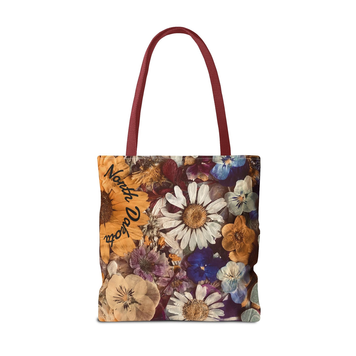 Vintage Pressed Flowers North Dakota Tote Bag — Floral Daisies AOP Tote