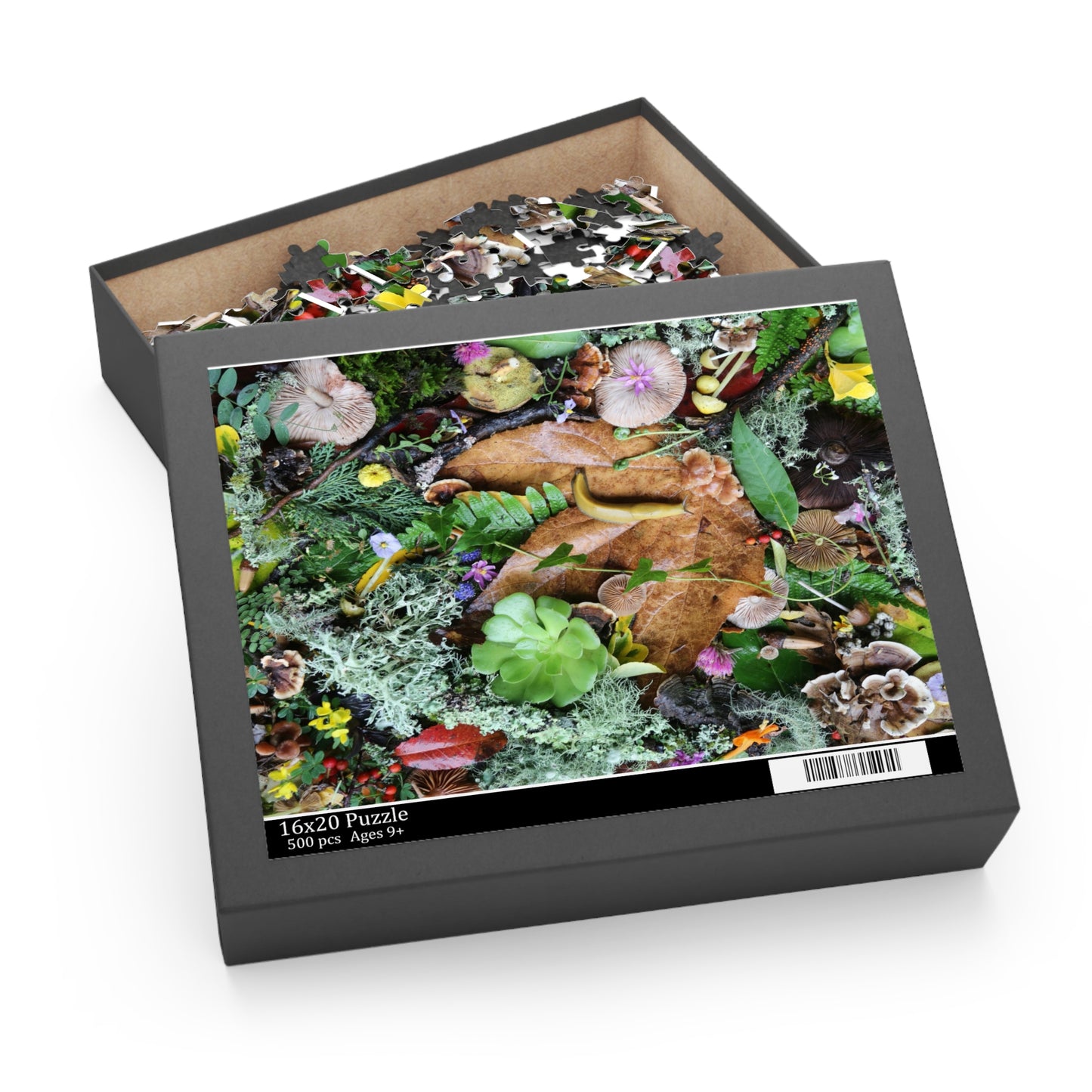 Forest Floor Nature Puzzle — Banana SLugLeaves, Mushrooms & Moss (120/252/500 pc)