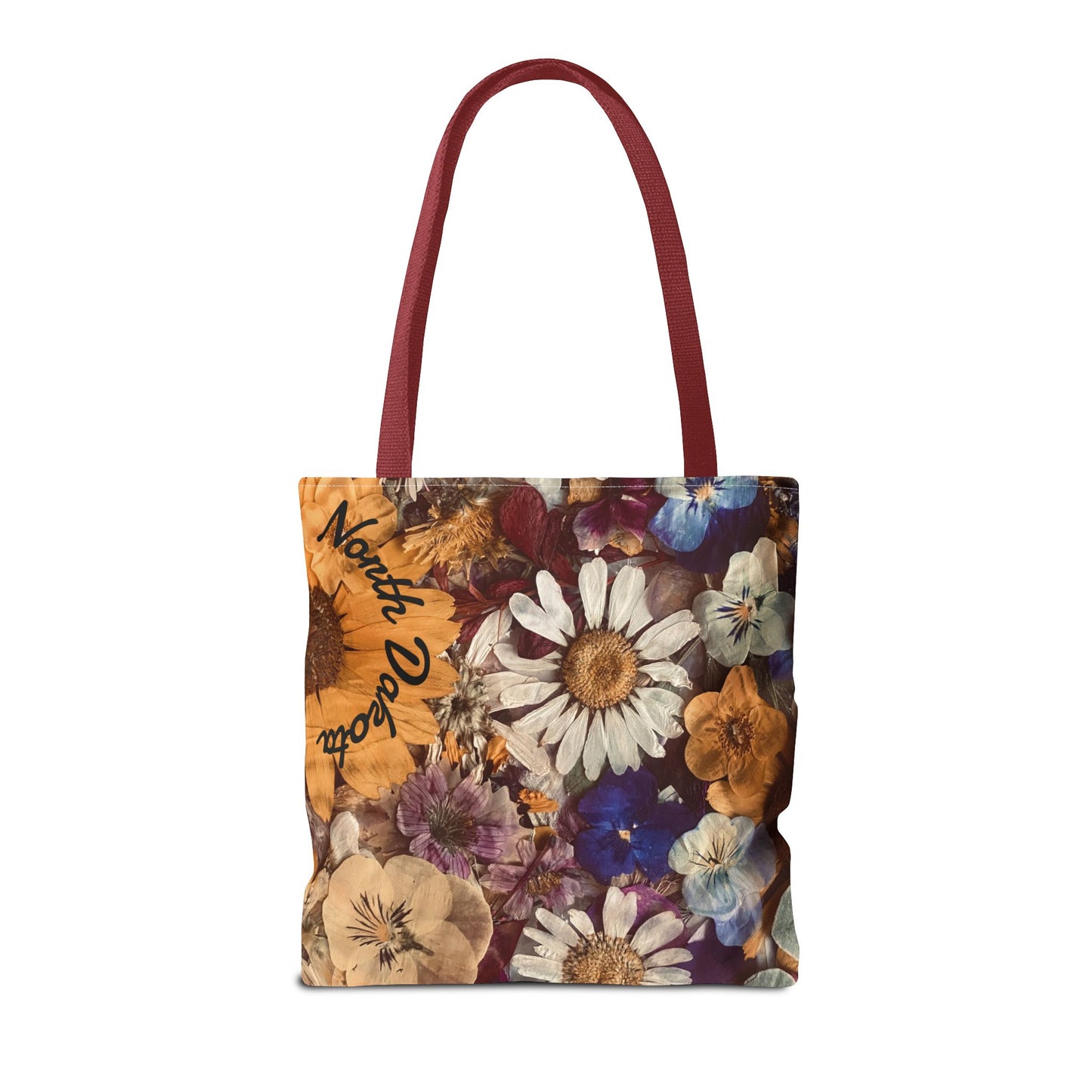 Vintage Pressed Flowers North Dakota Tote Bag — Floral Daisies AOP Tote
