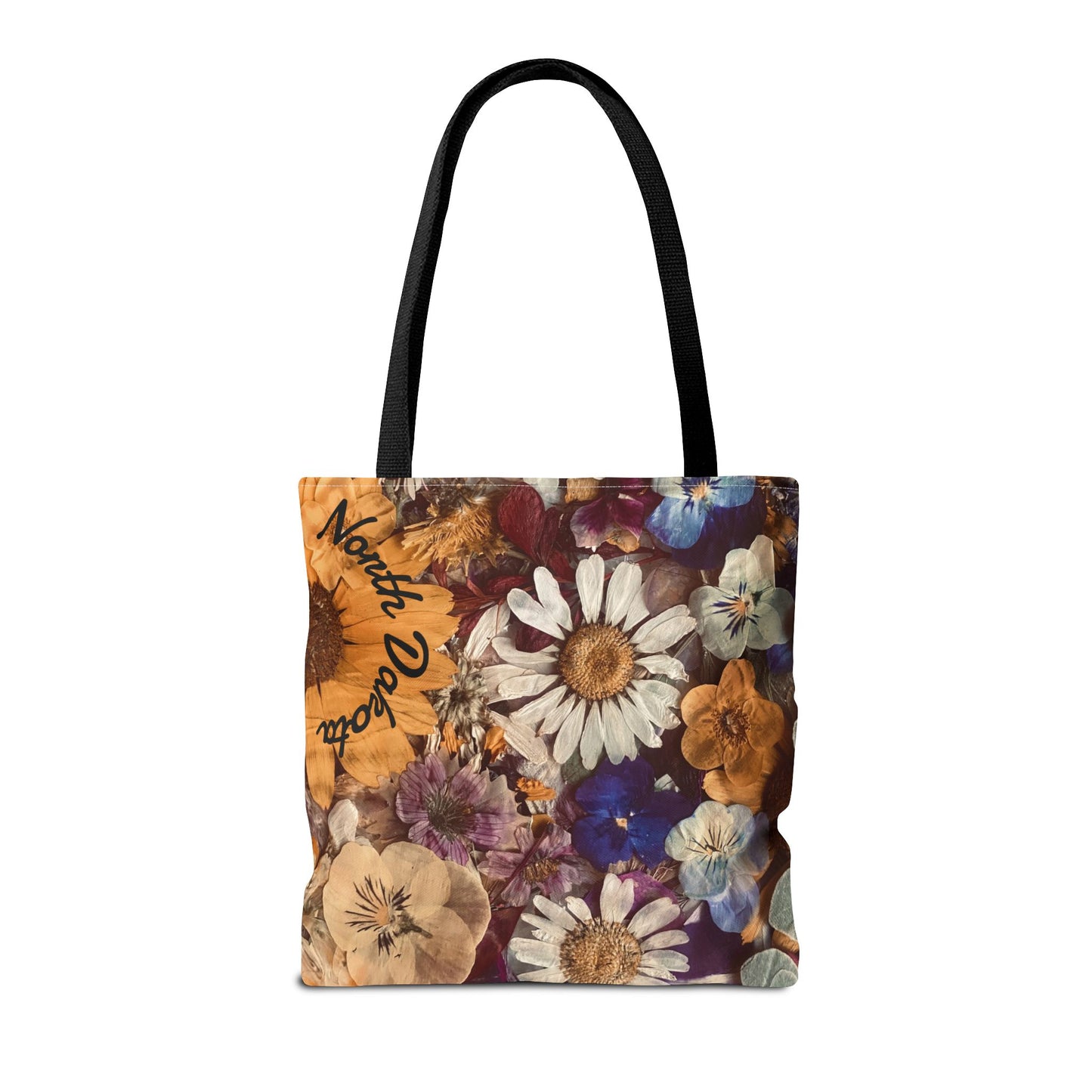Vintage Pressed Flowers North Dakota Tote Bag — Floral Daisies AOP Tote