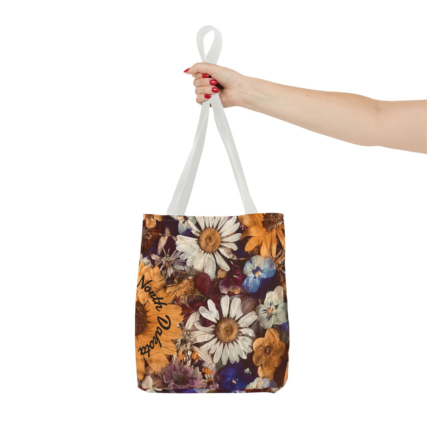 Vintage Pressed Flowers North Dakota Tote Bag — Floral Daisies AOP Tote