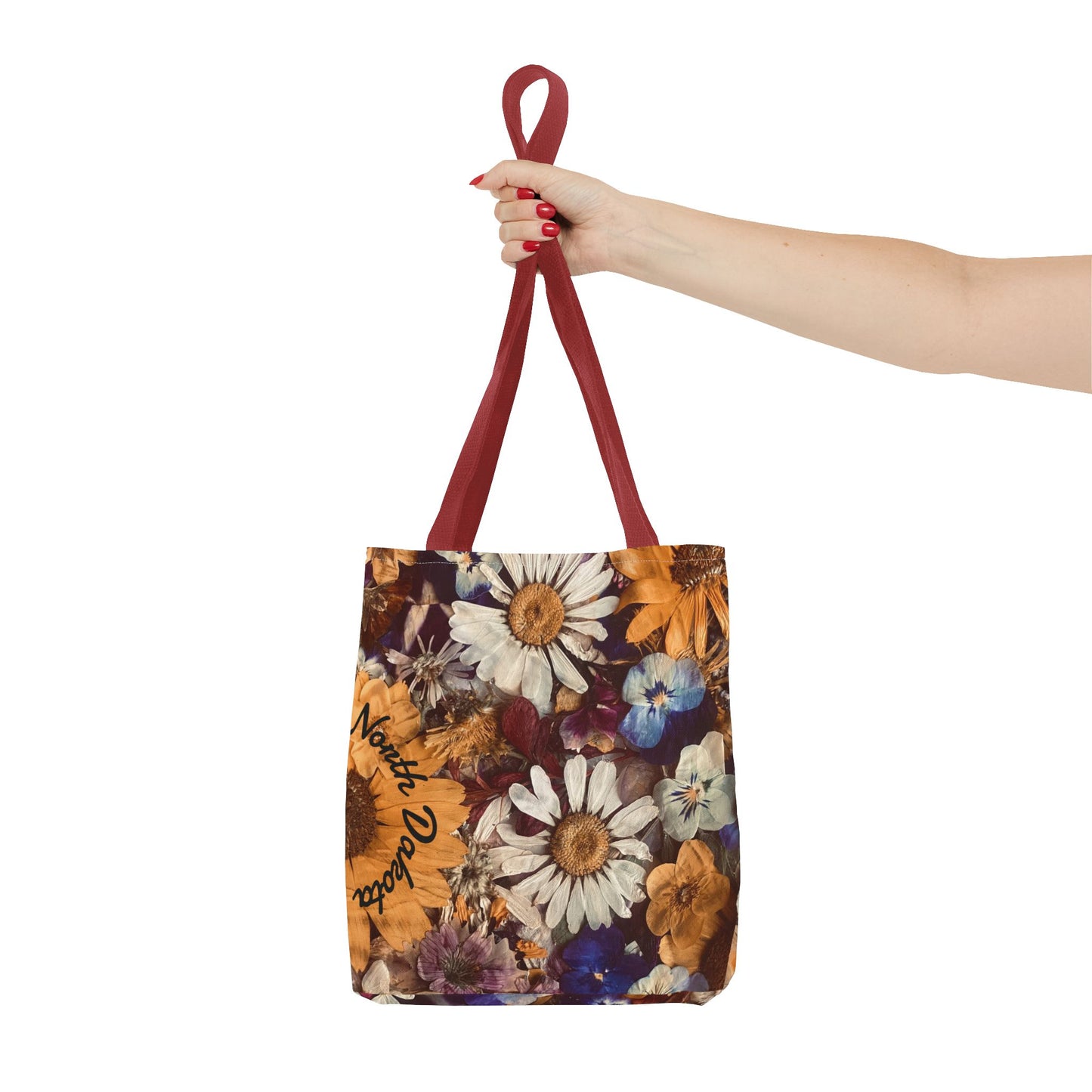 Vintage Pressed Flowers North Dakota Tote Bag — Floral Daisies AOP Tote