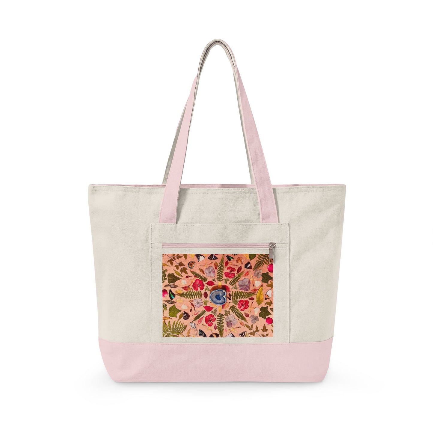 North Dakota Zippered Canvas Tote Bag — Floral State Pride Market Tote