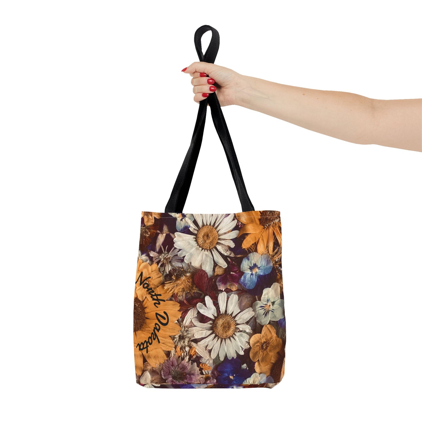 Vintage Pressed Flowers North Dakota Tote Bag — Floral Daisies AOP Tote
