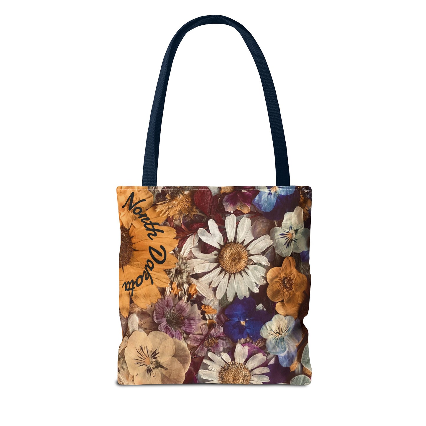 Vintage Pressed Flowers North Dakota Tote Bag — Floral Daisies AOP Tote