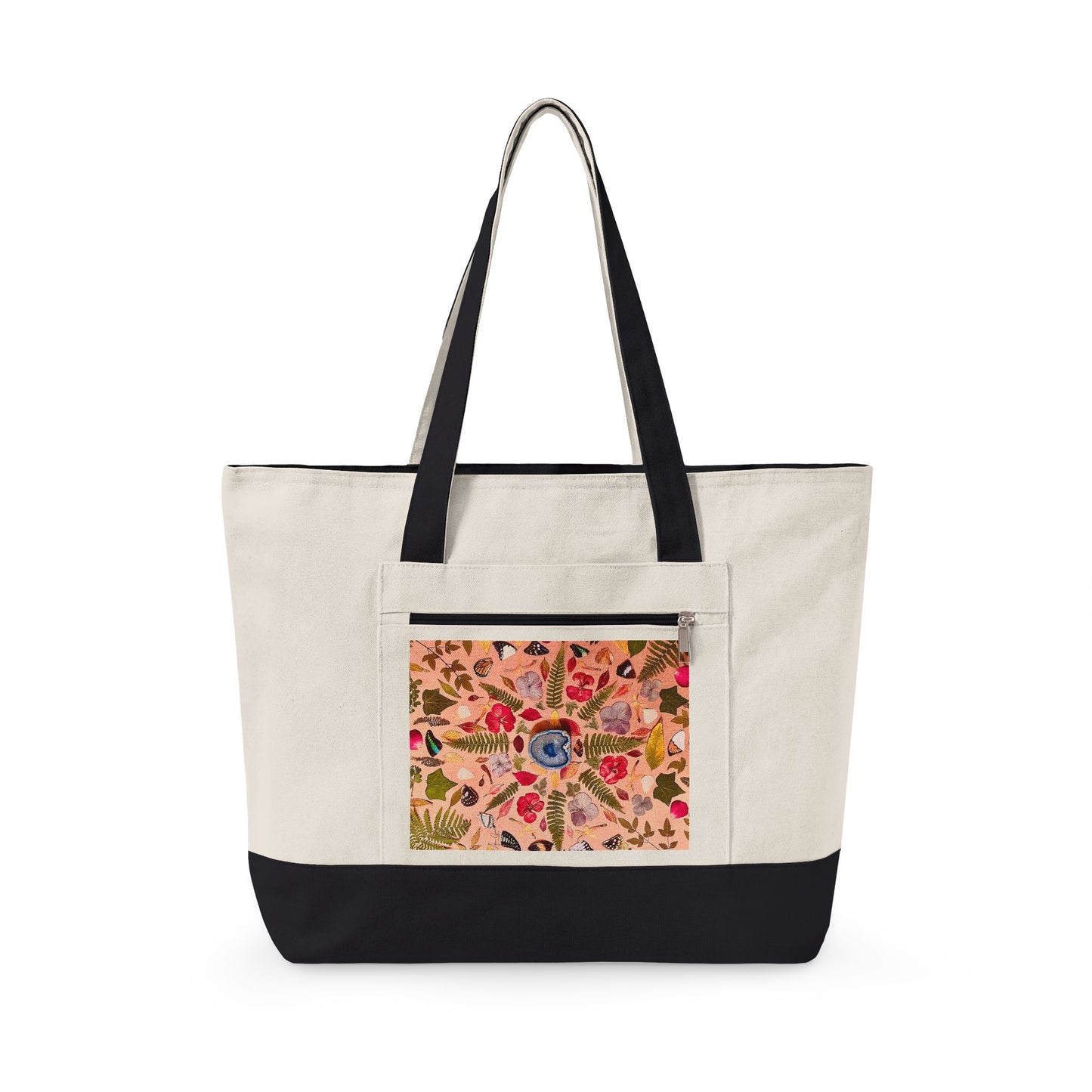 North Dakota Zippered Canvas Tote Bag — Floral State Pride Market Tote