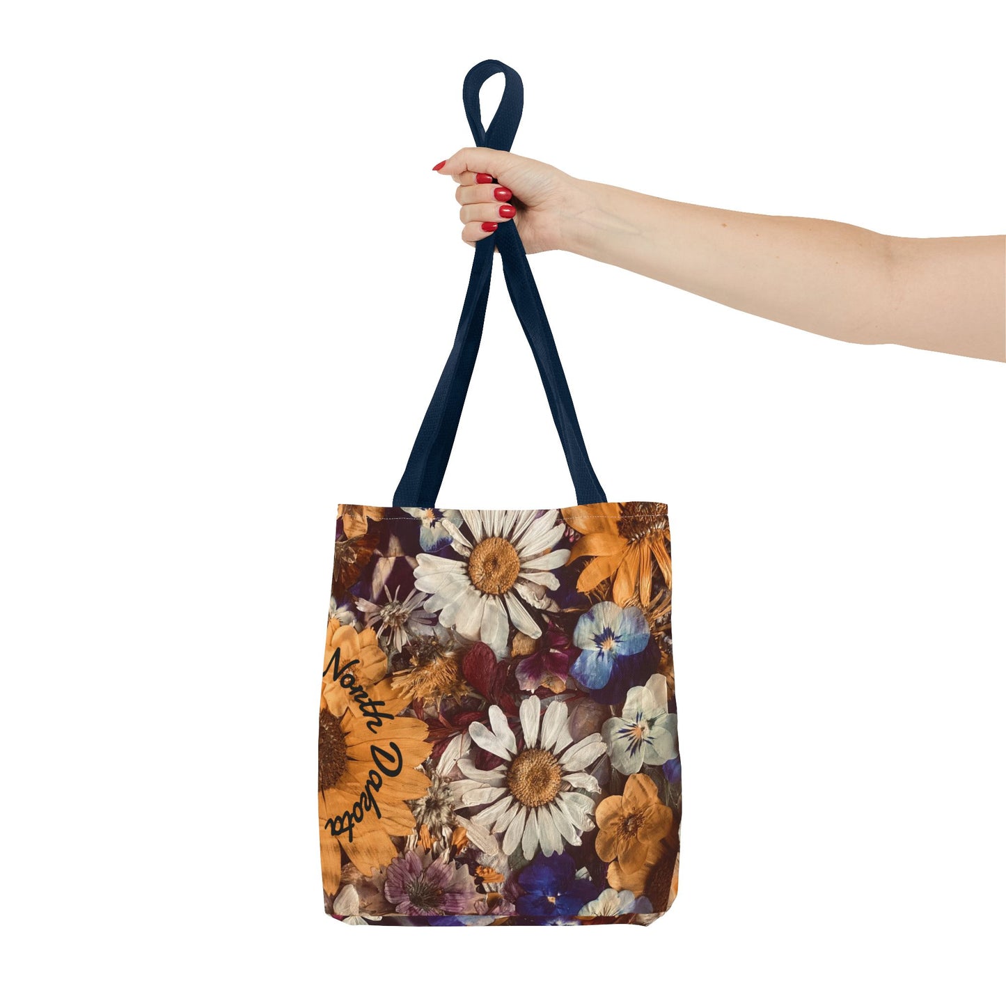 Vintage Pressed Flowers North Dakota Tote Bag — Floral Daisies AOP Tote