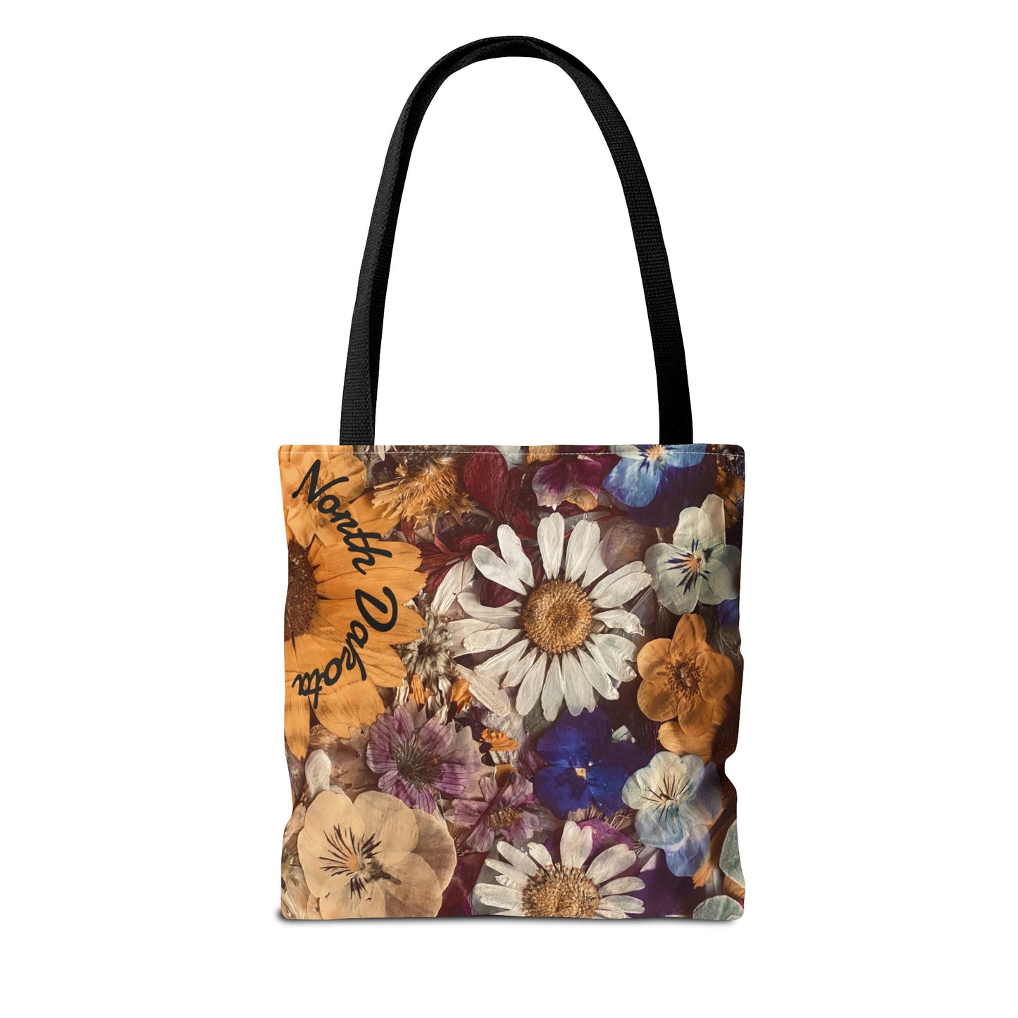 Vintage Pressed Flowers North Dakota Tote Bag — Floral Daisies AOP Tote